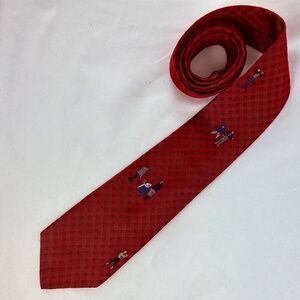Vintage Marshall Fields Embroidered Golf Necktie Red Check Silk Tie Golfers